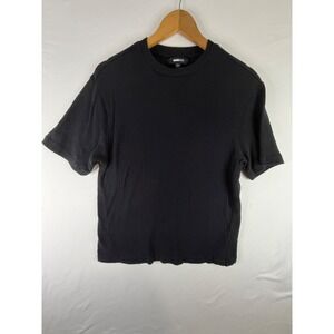 Fashion Nova Men T-Shirt Mens Medium Black Excellent Waffle Knit Short Sleeve
